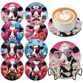 Dozeezop 202050811xbdhb 8 Pcs Cow Diamond Art Coasters Kits For Adults Diy Wall Decoration Tools