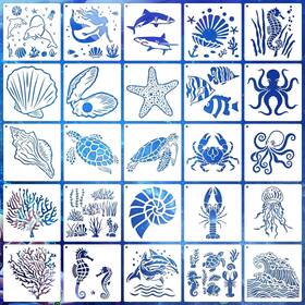 B0c441q7cb Eageus 6 In Sea Life Reusable Ocean Stencils For Painting Wood And Walls - 25 Pcs Kit