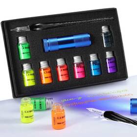 B07pydrw29 Essshop Glass Dipped Pen Calligraphy Set - 7 Colorful Inks With Fluorescent And In