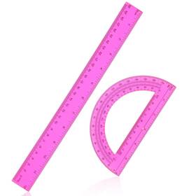 728652 Exclaith 1 Yyluibvx 2 Pack Pink Plastic Ruler And Protractor Set 12 Inch 6 Protr
