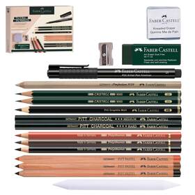 B0cvshqj5r Faber-castell Try It Box Dry Mediums - 17 Piece Sketching Drawing Art Set With