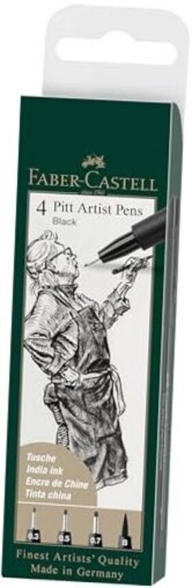 F167100 Fabercastell Art And Graphic Pitt Artist Pen India Ink Black Wallet Of 4 For