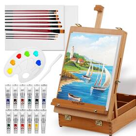 Ct0106 Falling In Art Beechwood Easel Box Set 27 Pcs Tabletop Acrylic Paint Po