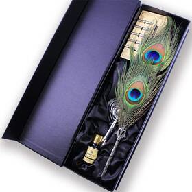 B01m03ufn1 Featty Gifts Antique Natural Peacock Feather Pen Retro Crown Holder 5 Nibs