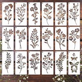 Ps-flower-18p-02 Felixcraft Flower Stencils For Painting 18pcs 6x3 Inch Botanical Crafts Re