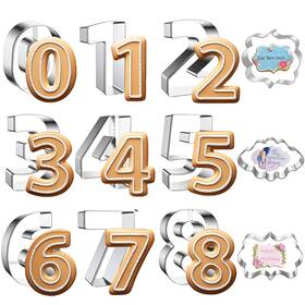 Fewo 013531593344 12pcs/set 3 Inch Number And Plaque Frame Cookie Cutters Set Large Numbers Sta