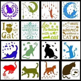 02cam4430a Fineinno 16 Pcs 7.9x 7.9 Inch Cat Stencils For Painting Drawing Stencil Templ