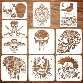 8.3x11.7-11.8x11.8 Fingerinspire B0cylwpd54 10 Pcs Skull Spraying Stencils Inch Skeleton Crows