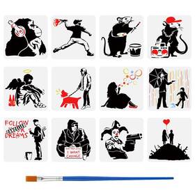 Diy-fg0005-87f-us18 Fingerinspire 12 Pcs Banksy Drawing Stencil With Paint Brush 11.8x11.8inch Ba