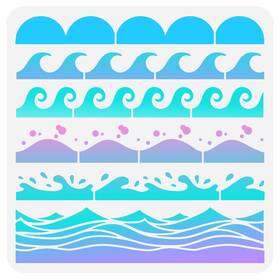 Diy-wh0391-0169-us18 Fingerinspire Sea Waves Stencil 11.8x11.8 Inch Scallop Edge Plastic Stencils