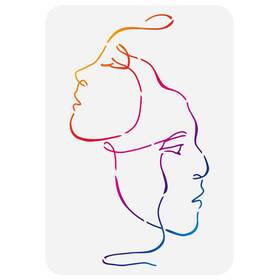 Diy-wh0396-0060-us18 Fingerinspire Abstract Faces Stencil 8.3x11.7 Inch Two Women Face Tem