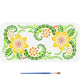 Diy-wh0612-036-us18 Fingerinspire Paisley Flower Corners Drawing Stencil With A Paint Brush 5.9x1