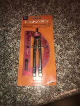 Fiskars 020335048355 Brand New Metal Compass And Protractor Set Pink Polka Dots