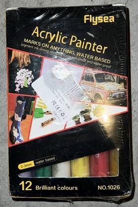 1026 Flysea Acrylic Painter 12 Brilliant Colors Water Based New