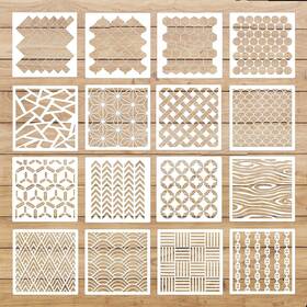 Fkl-ts004 Fokanlo 16 Pieces Geometric Stencils Reusable Art Painting Templates For Scrapbooking