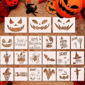 Hs021 Fun Gift 21 Pcs Halloween Stencils For Painting On Wood Crafts Plastic Drawi