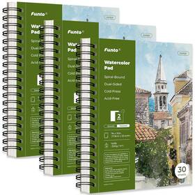 Ft1080 Funto Watercolor Pad 10x7 3-pack 90 Sheets 140 Lb/300 Gsm Double-sided C