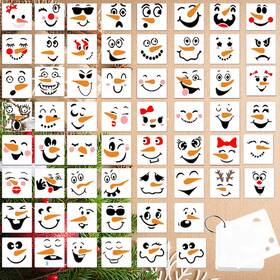 Lk001-1 Fysah 60 Pcs Christmas Snowman Face Stencils For Crafts Reusable Drawing Small Orn