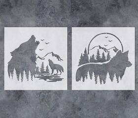 Sl-100 G Gss Designs 738626700126 Mountain Forest Wolf Stencils 2 Pack - Reusable Woodland Animal
