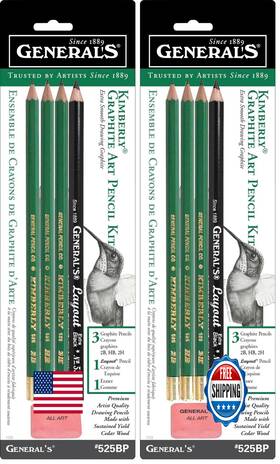 B0dc7gpc8b Generals Mini Drawing Kit - 5 Pc Set With 3 Pencils Layout Pencil Eraser