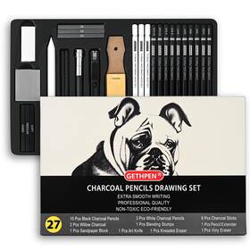 G6639-27 Gethpen 27 Piece Charcoal Drawing Set - Professional Black And White Pencils F