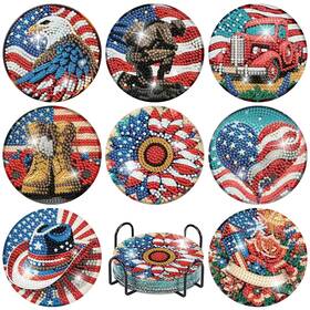 Jxbd81 Gganmtere 8 Pcs Independence Day Diamond Art Coasters Full Drill Diy Wall Decor