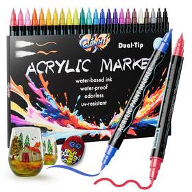 Gh-24 Glonhi Acrylic Paint Pens 24 Colours Dual Tip Markers With Brush