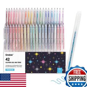 B0fb94wqf8 Grabie 42 Glitter Gel Pen Set 18 Iridescent And 24 Essential Colors Smooth Rolle