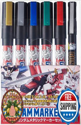 B09178t5q7 Gsi Creos Mr.hobby Gms121 Gundam Metallic Marker Set - 6 Pens For Gunpla Detailing