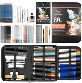 B0bff737vg H & B And 80-pack Colored Sketching Art Pencil Set With 3-color Sketchbook Color