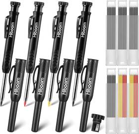Hiboom Cw-hiboom-33254 4 Pack Carpenter Pencils With 36 Refills 2.8mm Waterproof Lead Deep Hole Marker