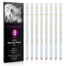 Hiforny Hf-24-12-10-8 8 Pieces White Charcoal Pencils Drawing Set For Sketching S