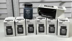 44314 Higgins Calligraphy Ink Black Lot Of 7 Waterproof Each 2.5 Fl Oz New