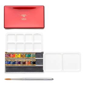 Pn691 Holbein Artists Watercolors Set Of 12 Half-pans With Brush Palm Box