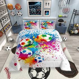 Zzrs1670gyy-bz Homewish Usq Soccer Kids Comforter Set Queen Size Watercolor Tie-dye Graffiti Fashion Bedd
