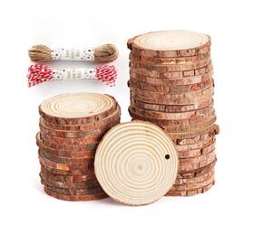 Ik4037 Ilauke 50pcs Wood Slices 2.4 Inch -2.8 Unfinished Natural Rounds With Pre-drilled H