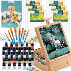 In-54art Inburit Art Paint Set With Wooden Easel Box 24 Colors Acrylic Paints 8 Pa Inch