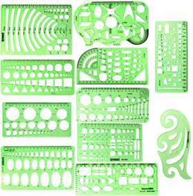 Ipxead 011716961570 11 Piece Geometric Drawing Template Measuring Ruler Transparent Green Plasti