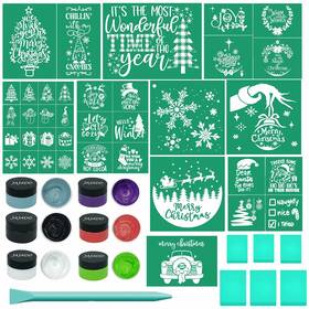 B0b8vwbn9y Jajado 23-pcs Christmas Silk Screen Stencils Kit Chalk Paste Adhesive Mesh Trans