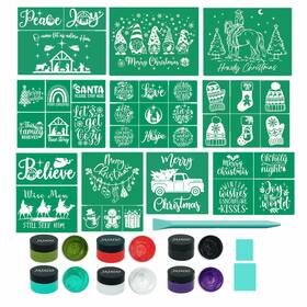 B0d73v8r2l Jajado Silk Screen Stencils Christmas Chalk Paste Stencil Paint Kit 19 Pcs
