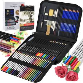 Joy Spot 754988382534 76 Pack Drawing Set Pro Art Sketching Kit With 3-color Sketchbook