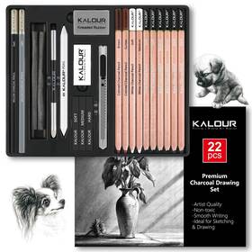 Kp-tb022 Kalour Pdas 22pcs Charcoal Drawing Set Professional Art Supplies Black And White