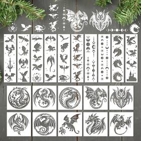A090051 Keluna Dragon Stencils For Painting - 20 Pcs Reusable Moon Star Crafts