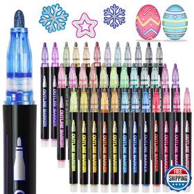 B0cfr2s833 Kousicoo 36 Glitter Outline Metallic Markers Double Line Pens Drawing Craft
