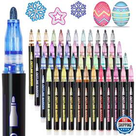 B0cghzchrh Kousicoo 48 Glitter Outline Metallic Markers Double Line Pens Self Shimmer Art