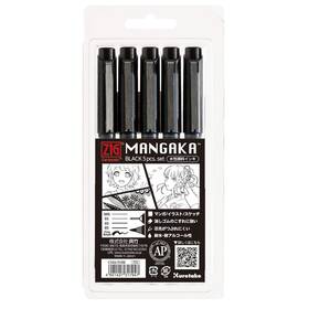 5vbk Kuretake Cnm/5vbk Zig Cartoonist Mangaka Black 5 Set For Art Illustration Lettering