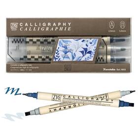 Ms-3400 Kuretake Ms-3400/3vpb Zig Calligraphy Dual Tip Marker Pens 3 Colors Set Platinumblue 2mm
