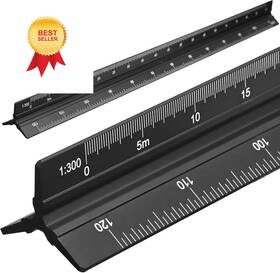 241031 Kyuionty Metric Engineer Scale Ruler 12 Inch Aluminum Laser-etched Black