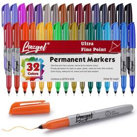Lpm032u-c Lazgol Permanent Markers Bulk Ultra Fine Point 32 Assorted Colors 0.4 Mm