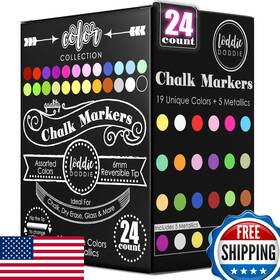 B08jw3nm26 Loddie Doddie 24-pack Colored Chalk Markers 6mm Reversible Tip Window Dry Erase